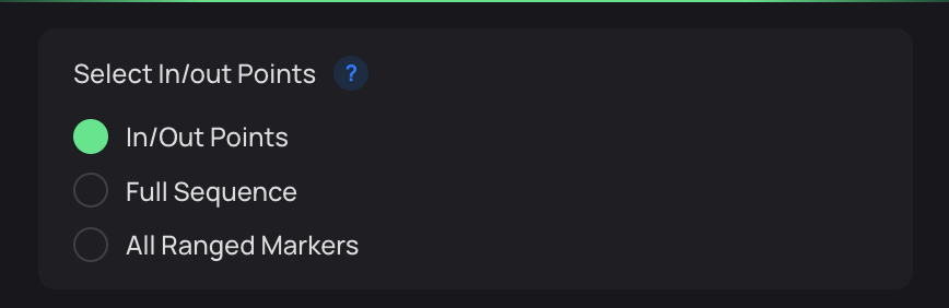 Clip and Reframe extraction modes menu in Premiere Pro showing In/Out Points and Full Sequence options
